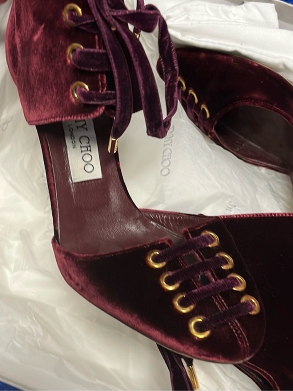 Jimmy Choo burgundy velvet lace-up d’Orsay ankle-cuff pumps. I used it 1 time! - Picture 12 of 12